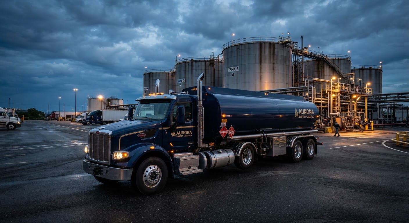 Heavy duty fuel tanker at dusk